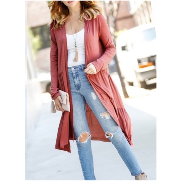 030 Cozy Open Front Ruffle Cardigan - Picture 2 of 2